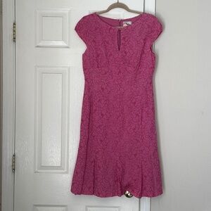 Bob Mackie Studio Silk Cotton Cap Sleeve Keyhole Swing Dress Floral Pink Size 10
